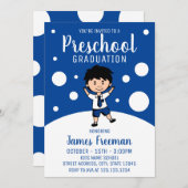 Cute Blue Boy Preschool Graduation Invitation (Front/Back)