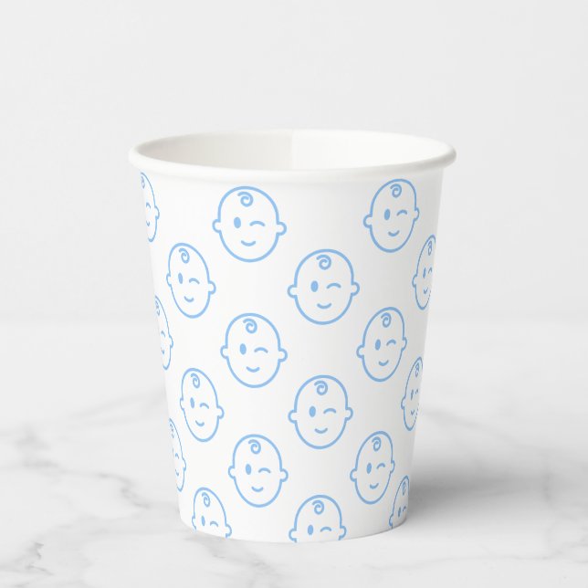 Cute Blue Boy's Baby Shower Patterned Paper Cups (Left)
