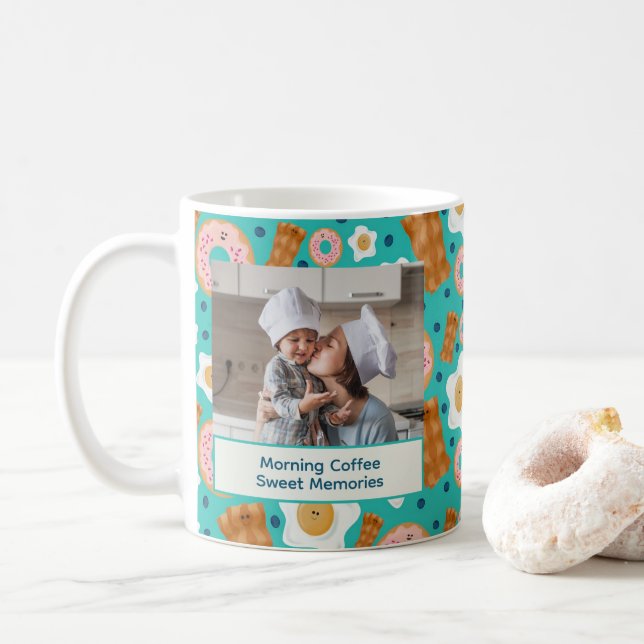 Cute Blue Breakfast Customizable Pastel Coffee Mug (With Donut)