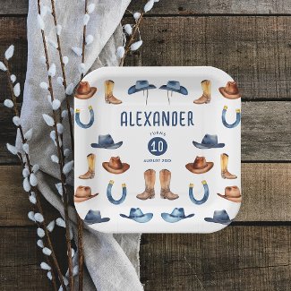 Cute Blue Brown Horse Cowboy Hat Boots Watercolor
