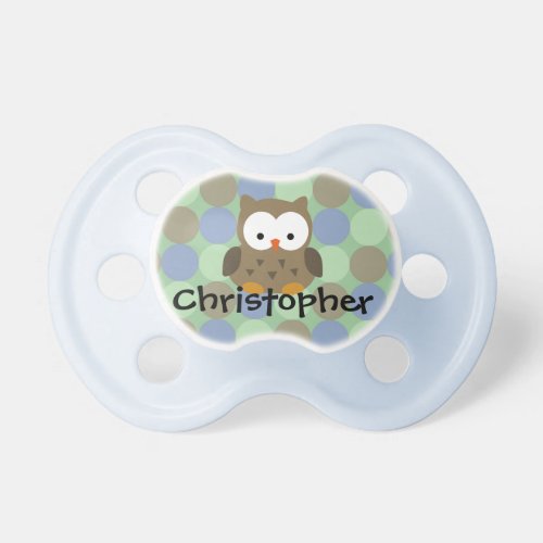 Cute Blue  Brown Owl Personalized Boys Pacifier