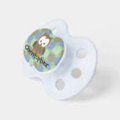 Cute Blue / Brown Owl, Personalized Boys Pacifier (Front Right)