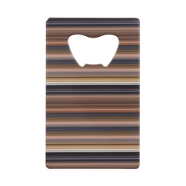 Cute blue brown stripes credit card bottle opener (Front)