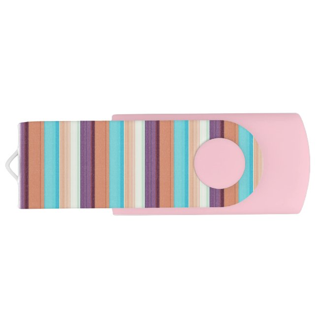 Cute blue brown stripes  flash drive (Back)