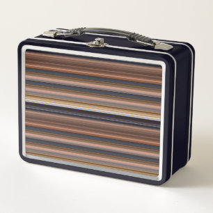 Cute blue brown stripes metal lunch box
