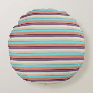 Cute blue brown stripes round pillow