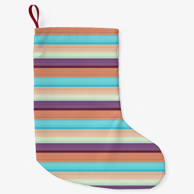 Cute blue brown stripes  small christmas stocking (Front)