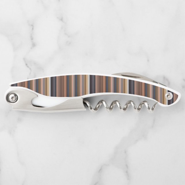Cute blue brown stripes waiter's corkscrew (Front)