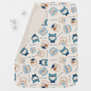 CUTE BLUE & BROWN TEDDY BEAR FACES BABY BLANKET