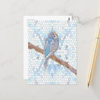 Cute blue budgie on mosaic background, custom   postcard