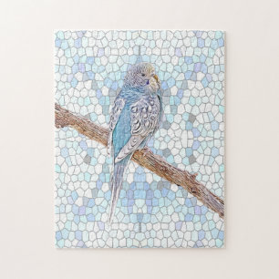 Cute blue budgie on mosaic background jigsaw puzzle