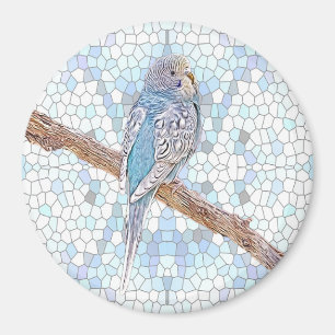 Cute blue budgie on mosaic background magnet