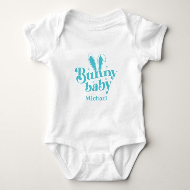 Cute Blue Bunny Baby Boy " Personalized Easter  Baby Bodysuit (Front)