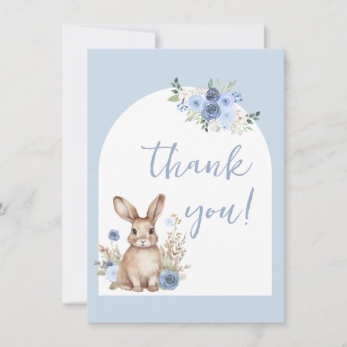 Cute blue bunny baby boy shower thank you card