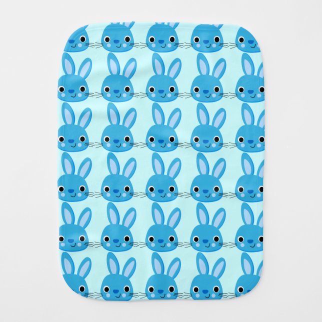 Cute Blue Bunny Baby Burp Cloth (Front)
