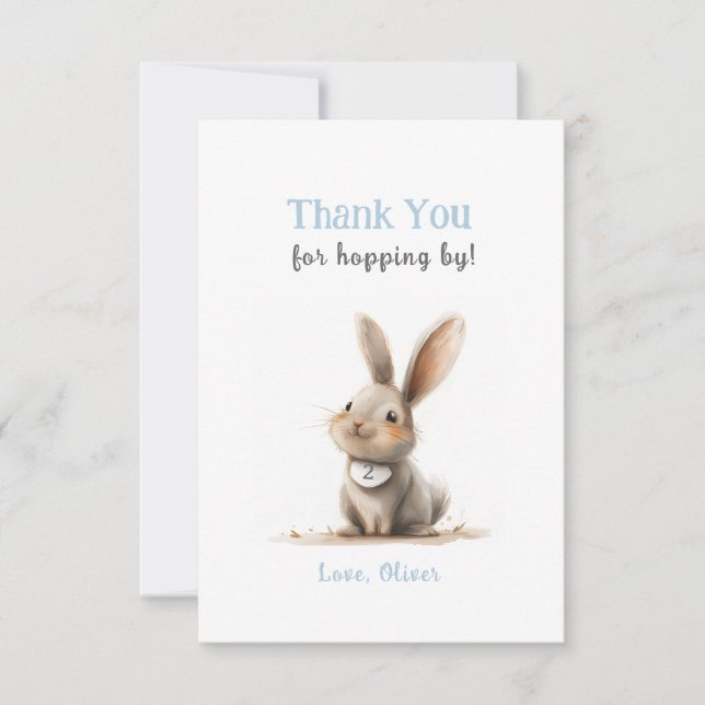 Cute Blue Bunny Birthday Thank You Cards (Front)