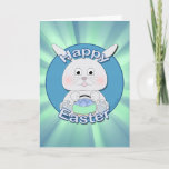 Cute Blue Bunny Boy with Easter eggs basket Holiday Card