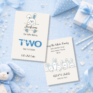 Cute Blue Bunny Boy's 2nd Birthday Invitation
