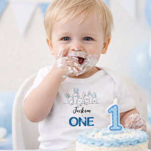 Cute Blue Bunny Boy's First Birthday Baby Bodysuit