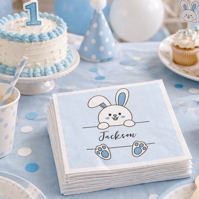 Cute Blue Bunny Boy's First Birthday  Napkins (Creator Uploaded)
