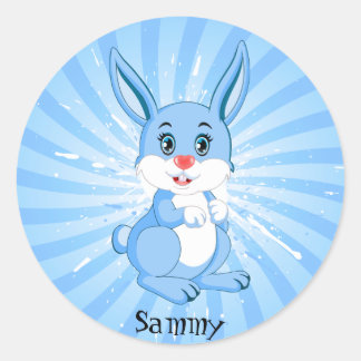 Cute Blue Bunny Cartoon Classic Round Sticker