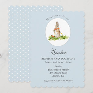 Cute blue Bunny Easter brunch & Egg hunt Holiday Card