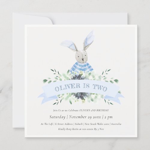 Cute Blue Bunny Foliage Any Age Birthday Invite
