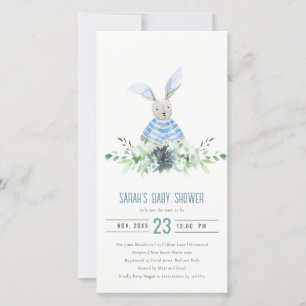 Cute Blue Bunny Garden Fauna Baby Shower Invite
