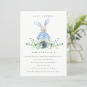 Cute Blue Bunny Garden Foliage Baby Shower Invite (Standing Front)