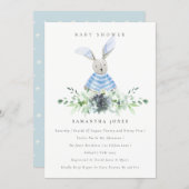 Cute Blue Bunny Garden Foliage Baby Shower Invite (Front/Back)