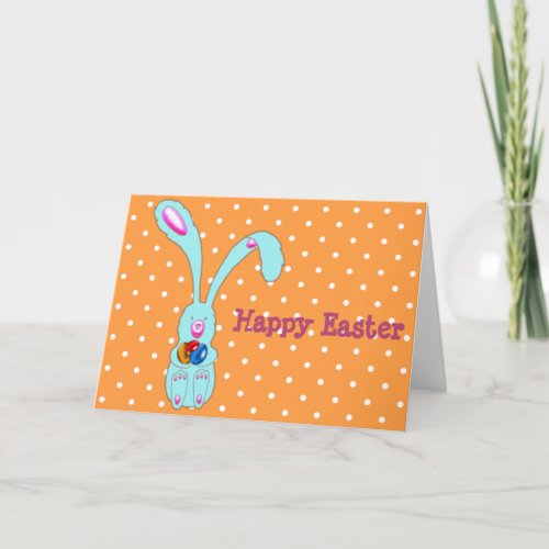 Cute Blue Bunny Happy Easter Card