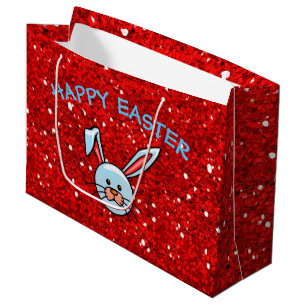 Cute Blue Bunny Happy Easter Large Gift Bag