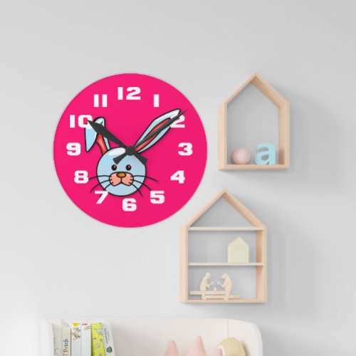Cute Blue Bunny Nursery Wall Clock