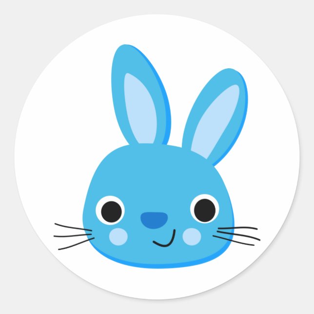 Cute Blue Bunny Rabbit Face Classic Round Sticker (Front)