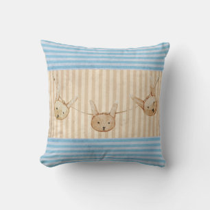 Cute Blue Bunny Rabbit Stripe Throw Pillow