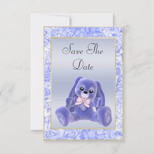 Cute Blue Bunny Save The Date Baby Shower