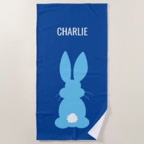 Cute Blue Bunny Silhouette Boys Personalized Beach Towel