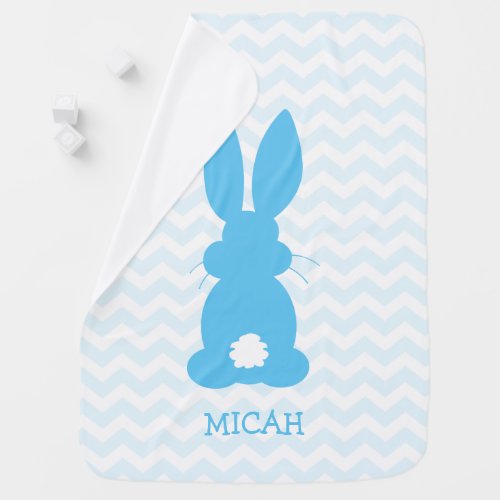 Cute Blue Bunny Silhouette Personalized Boys Baby Blanket