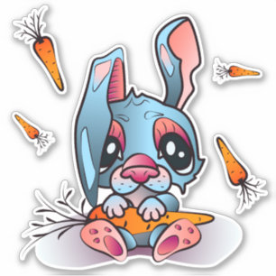 Cute Blue Bunny with Carrots Graphic Design Sticker