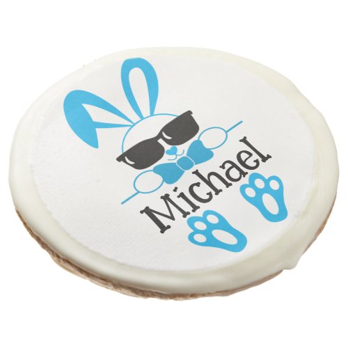 Cute Blue Bunny With Sunglasses Personalized Name Sugar Cookie