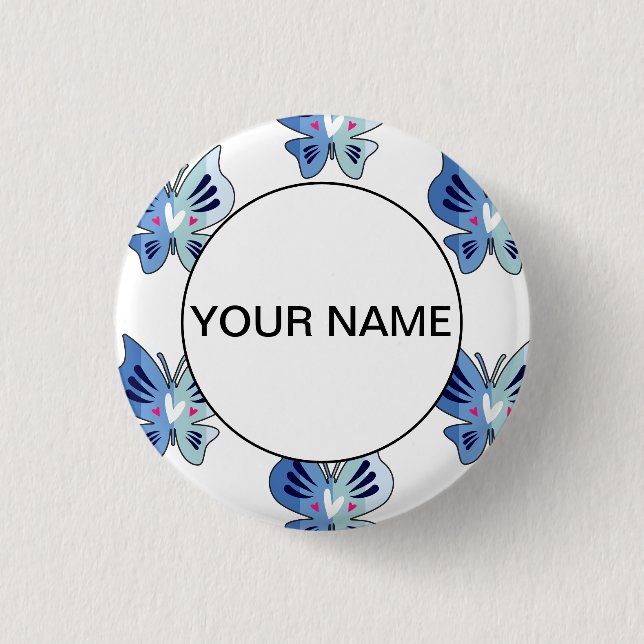 Cute Blue Butterflies Button (Front)