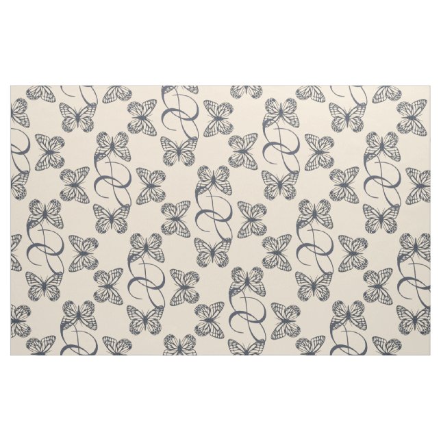 Cute Blue Butterflies & Custom Monogram Pattern Fabric (Fat Quarter)