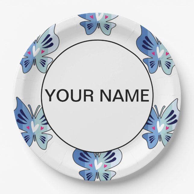 Cute Blue Butterflies Paper Plates (Front)