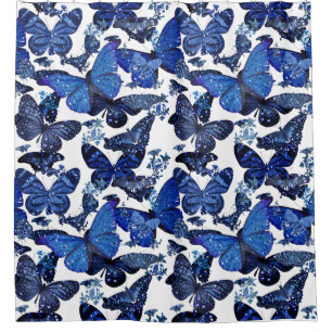 cute blue butterflies with glitter shower curtain