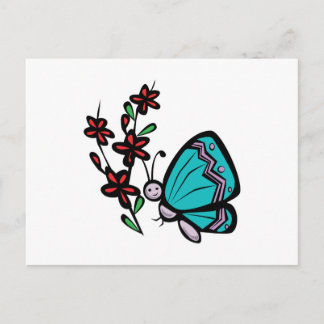 cute blue butterfly and flowers postcard