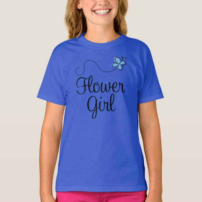 Cute Blue Butterfly Flower Girl Tee (Front)