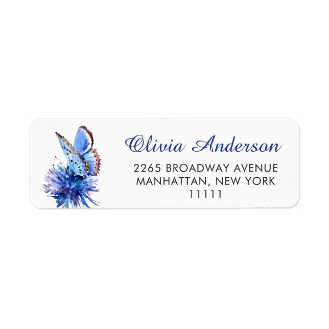 Cute Blue Butterfly Flower Moving Announcement Label (Front)