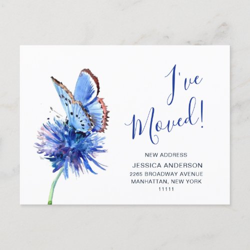 Cute Blue Butterfly Flower Moving Announcement Postcard