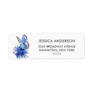 Cute Blue Butterfly Flower Moving Return Address Label