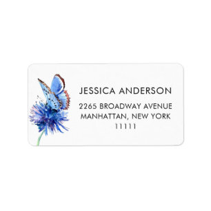 Cute Blue Butterfly Flower Moving Return Address Label